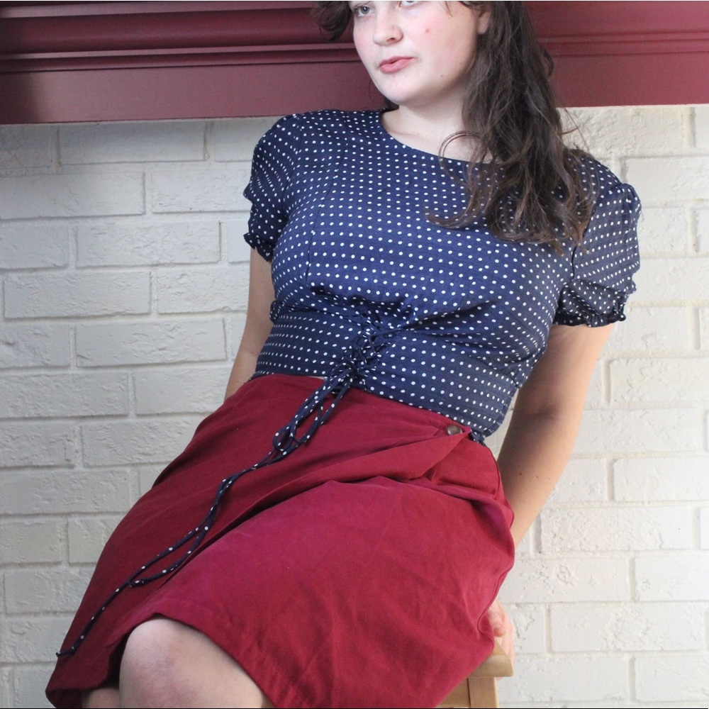 Xhilaration Navy Polka Dot Blouse